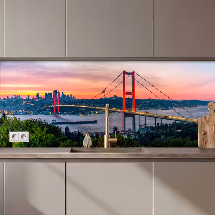 Keuken achterwand - Brug - Rood - Skyline - Water — 1