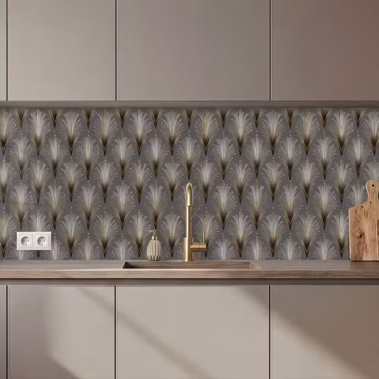 Keuken achterwand - Waaierstralen - Goud - Antraciet — 1