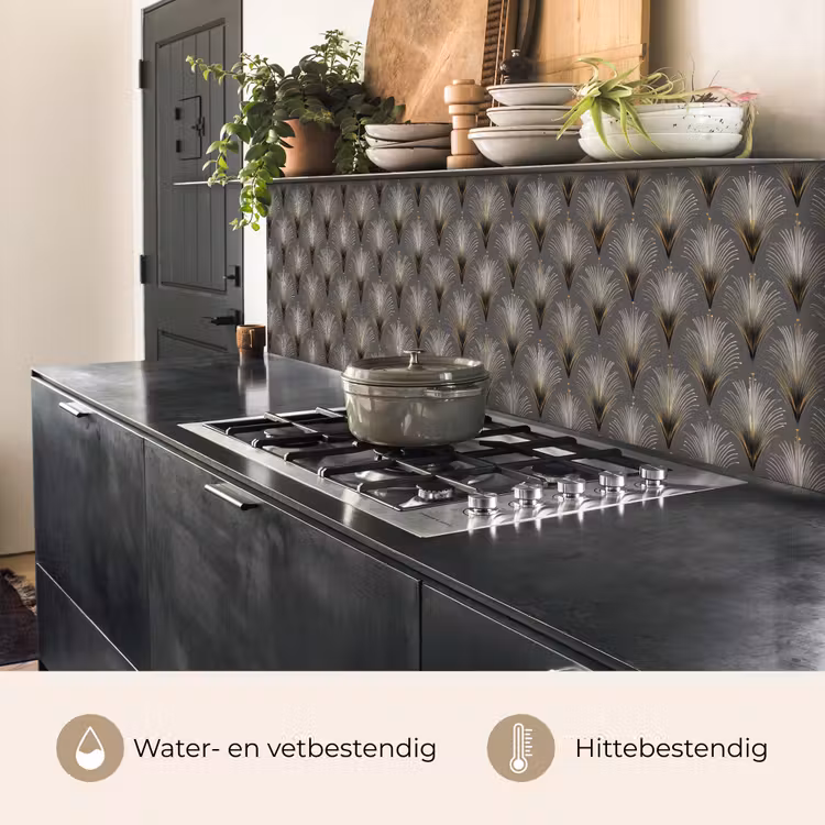 Keuken achterwand - Waaierstralen - Goud - Antraciet — 3