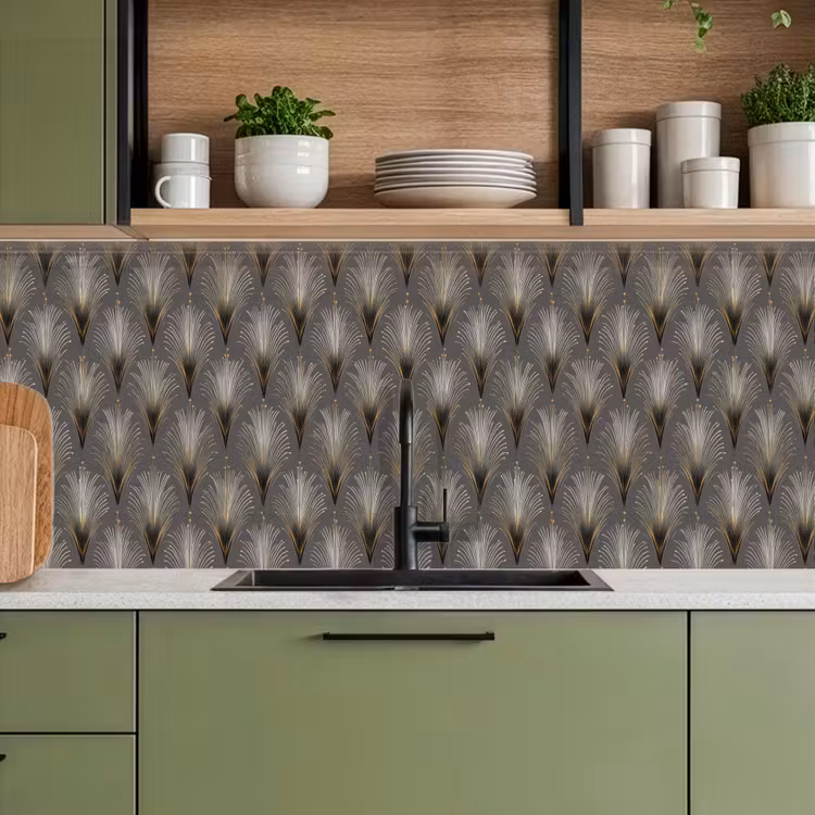 Keuken achterwand - Waaierstralen - Goud - Antraciet — 5