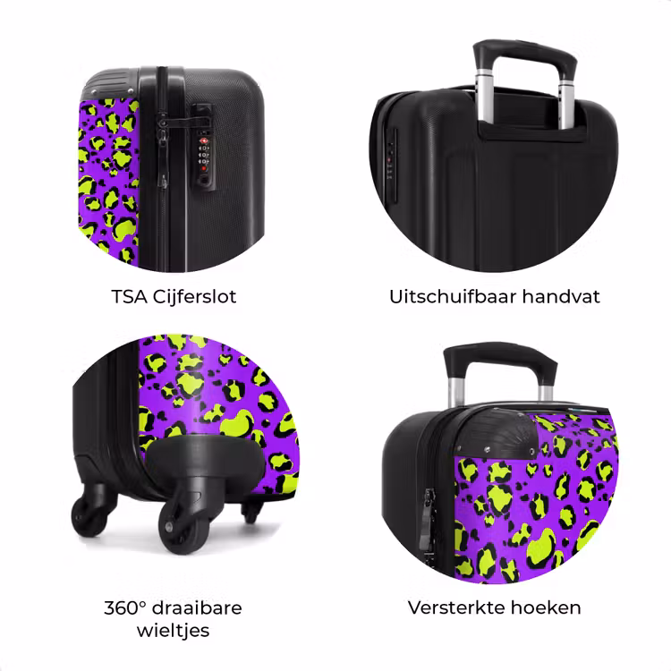 Koffer - Panterprint in limoengroen op paarse achtergrond — 7