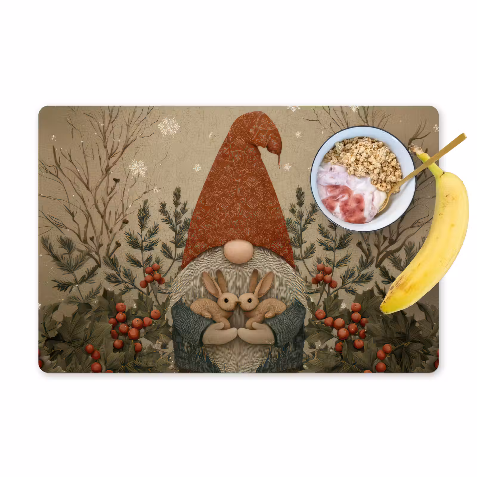 Placemat - 6 stuks - Kerstgnome - Konijntjes - Kleurrijk — 1