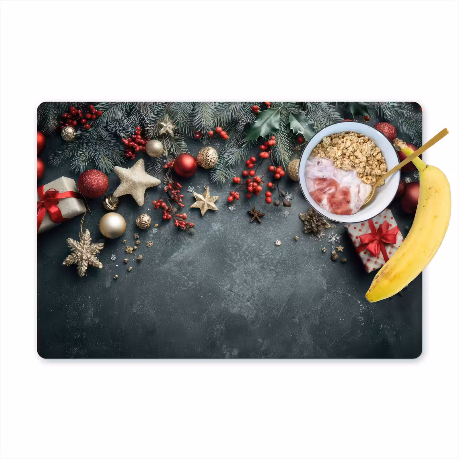 Placemat - 6 stuks - Kerstomlijsting - Hulst - Kleurrijk — 1