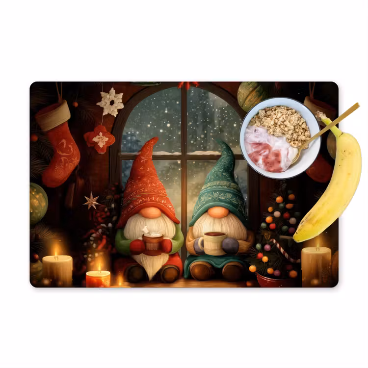 Placemat - 6 stuks - Gnooms - Kerst - Raam - Kleurrijk — 1