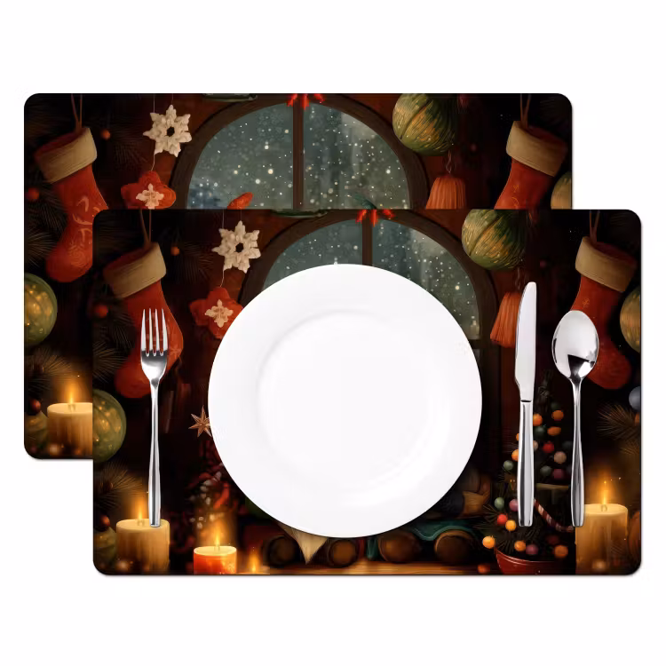Placemat - 6 stuks - Gnooms - Kerst - Raam - Kleurrijk — 2