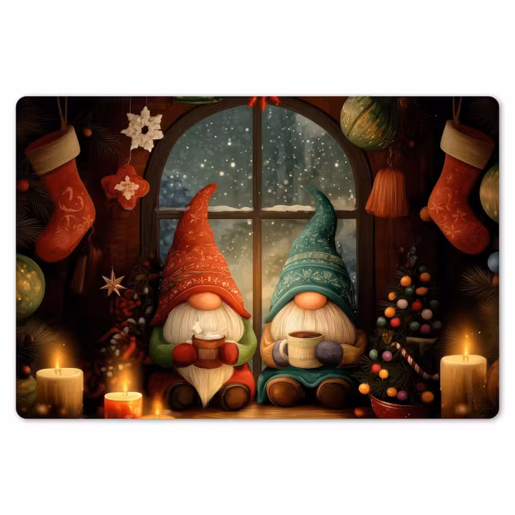 Placemat - 6 stuks - Gnooms - Kerst - Raam - Kleurrijk — 7