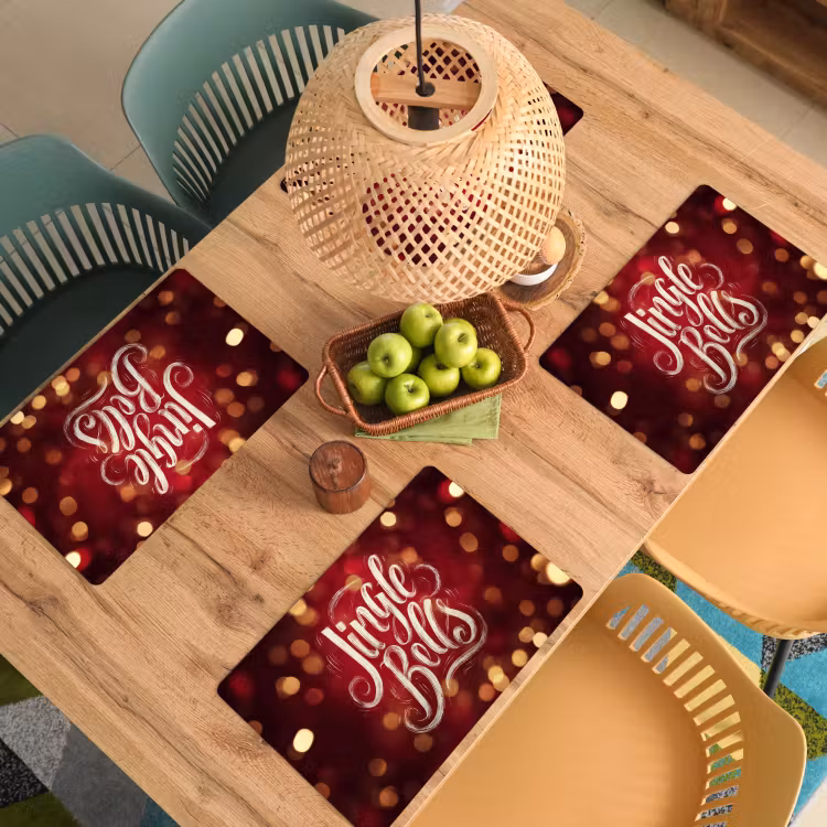 Placemat - 6 stuks - Jingle - Bells - Kerst - Rood — 6