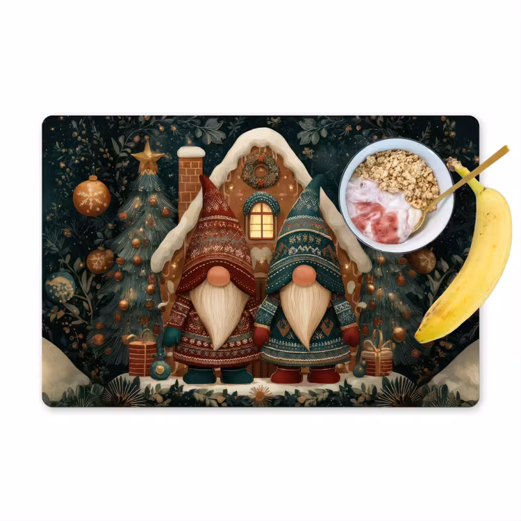 Placemat - 6 stuks - Kerst - Gnomen - Peperkoekhuisje - Rood - Groen — 1
