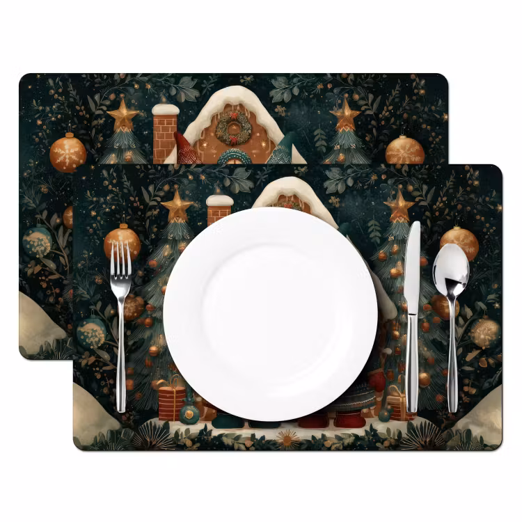Placemat - 6 stuks - Kerst - Gnomen - Peperkoekhuisje - Rood - Groen — 2