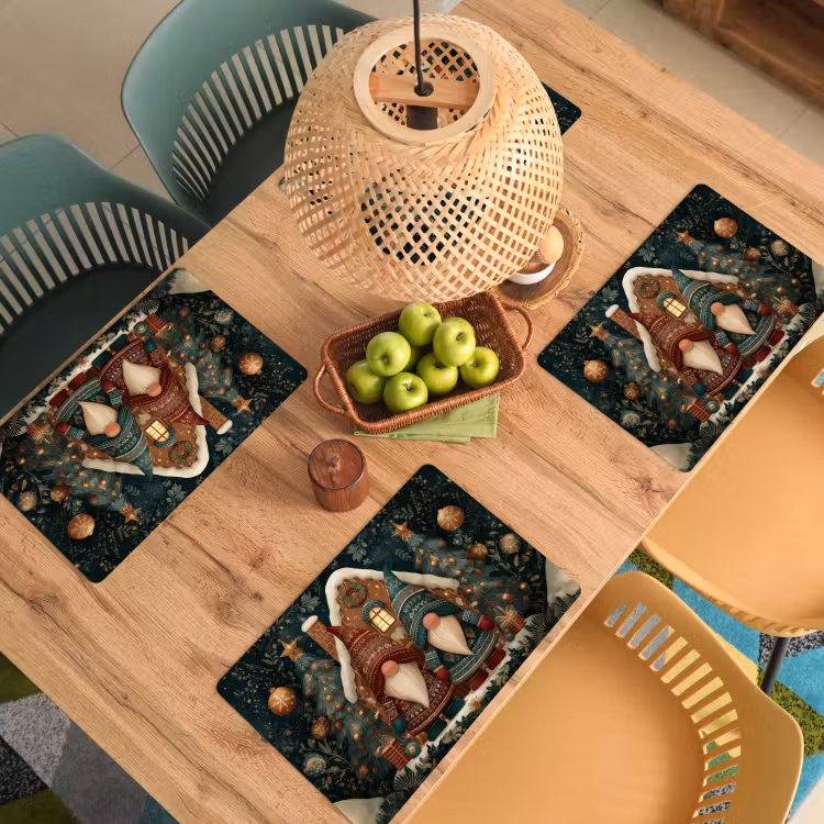 Placemat - 6 stuks - Kerst - Gnomen - Peperkoekhuisje - Rood - Groen — 6