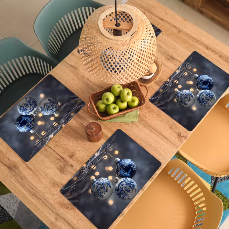 Placemat - 6 stuks - Kerstbal - Versierd - Blauw — 6