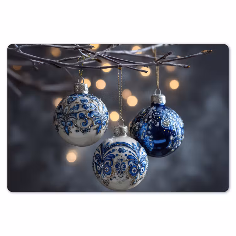 Placemat - 6 stuks - Kerstbal - Versierd - Blauw — 7