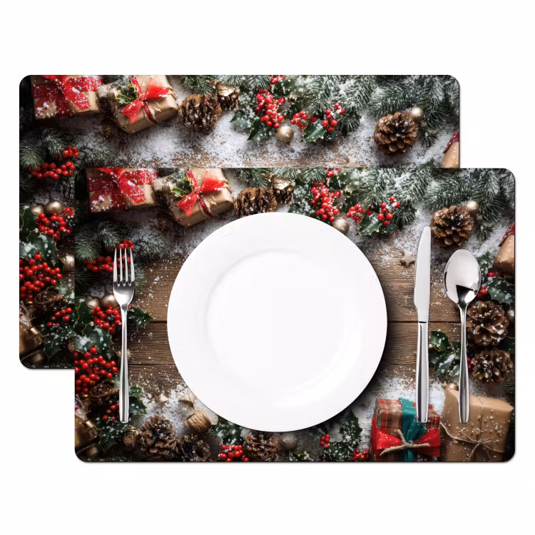 Placemat - 6 stuks - Kerstdecoratie - Geschenken - Hout - Veelkleurig — 2