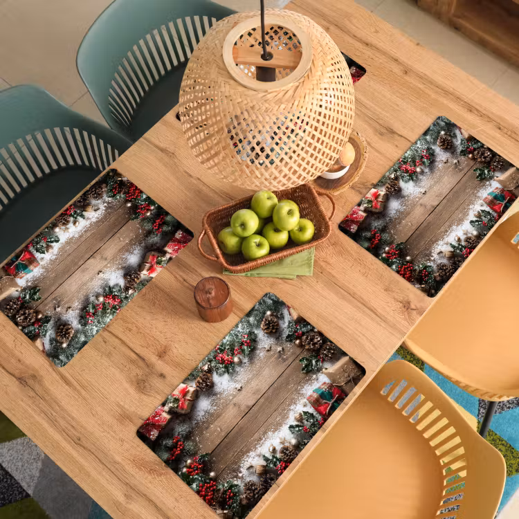 Placemat - 6 stuks - Kerstdecoratie - Geschenken - Hout - Veelkleurig — 6