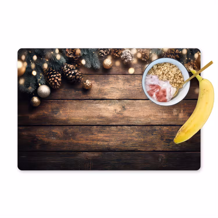 Placemat - 6 stuks - Kerstdecoratie - Houten - Dennenappel - Bruin — 1