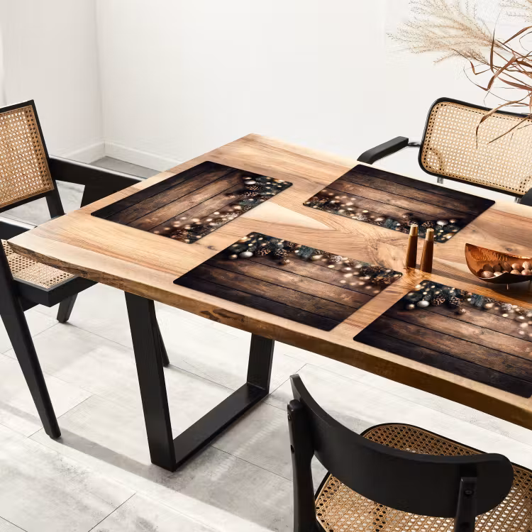 Placemat - 6 stuks - Kerstdecoratie - Houten - Dennenappel - Bruin — 5
