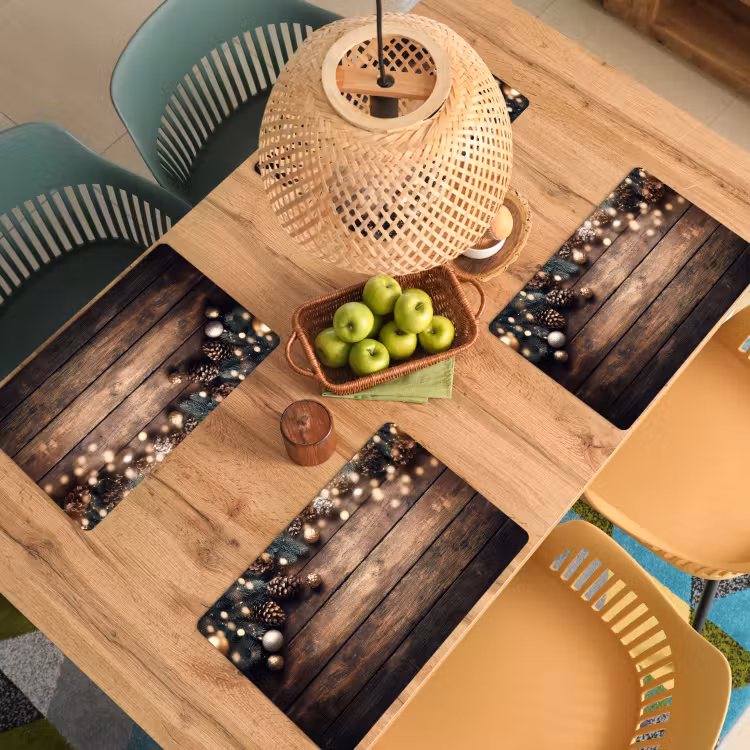 Placemat - 6 stuks - Kerstdecoratie - Houten - Dennenappel - Bruin — 6