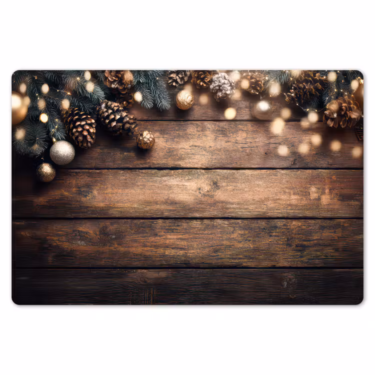 Placemat - 6 stuks - Kerstdecoratie - Houten - Dennenappel - Bruin — 7