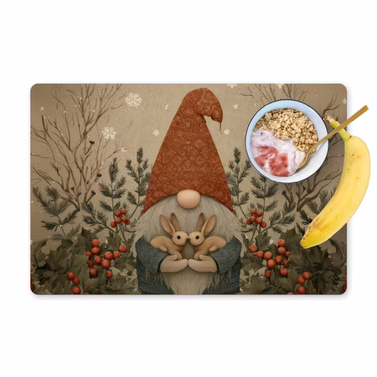 Placemat - 6 stuks - Kerstgnome - Konijntjes - Kleurrijk — 1