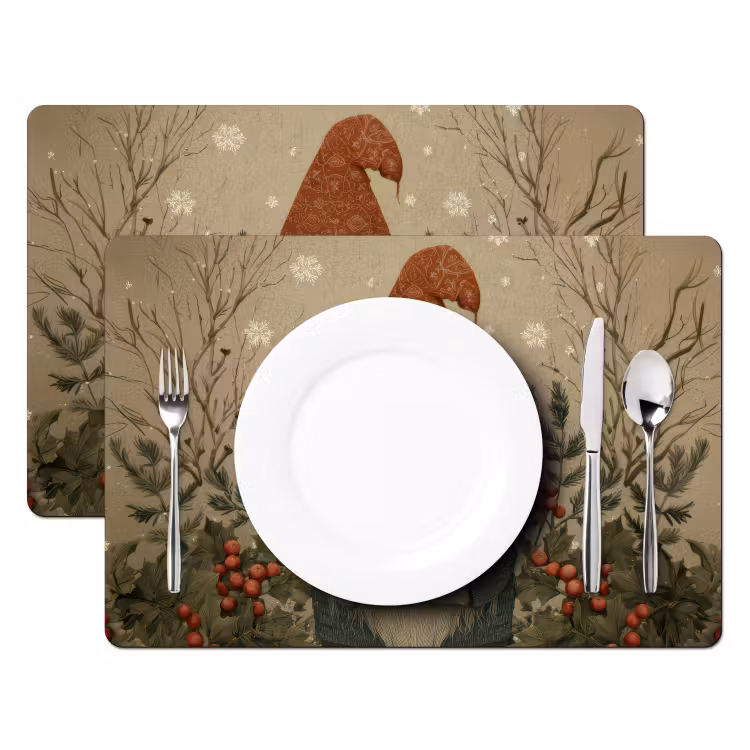 Placemat - 6 stuks - Kerstgnome - Konijntjes - Kleurrijk — 2
