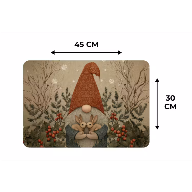Placemat - 6 stuks - Kerstgnome - Konijntjes - Kleurrijk — 3