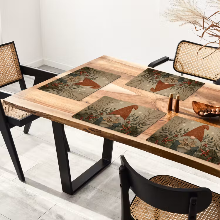 Placemat - 6 stuks - Kerstgnome - Konijntjes - Kleurrijk — 5