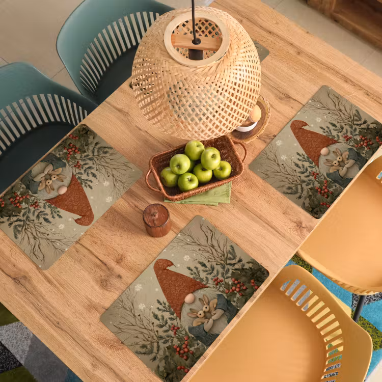 Placemat - 6 stuks - Kerstgnome - Konijntjes - Kleurrijk — 6