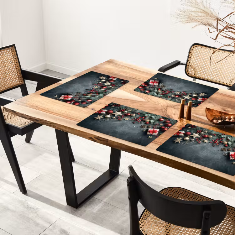 Placemat - 6 stuks - Kerstomlijsting - Hulst - Kleurrijk — 5