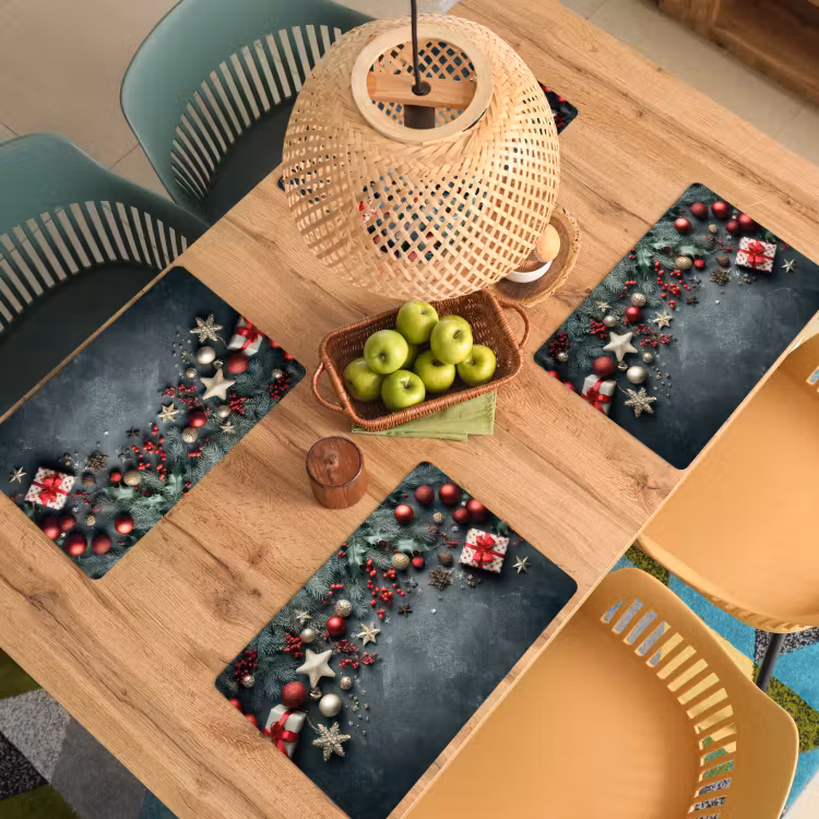 Placemat - 6 stuks - Kerstomlijsting - Hulst - Kleurrijk — 6