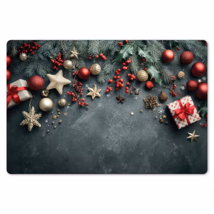 Placemat - 6 stuks - Kerstomlijsting - Hulst - Kleurrijk — 7