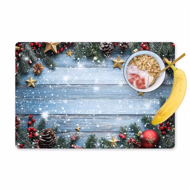 Placemat - 6 stuks - Kerstomlijsting - Sneeuw - Meerkleurig — 1