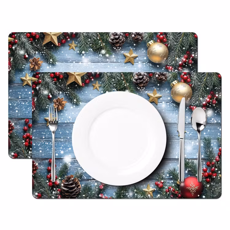 Placemat - 6 stuks - Kerstomlijsting - Sneeuw - Meerkleurig — 2