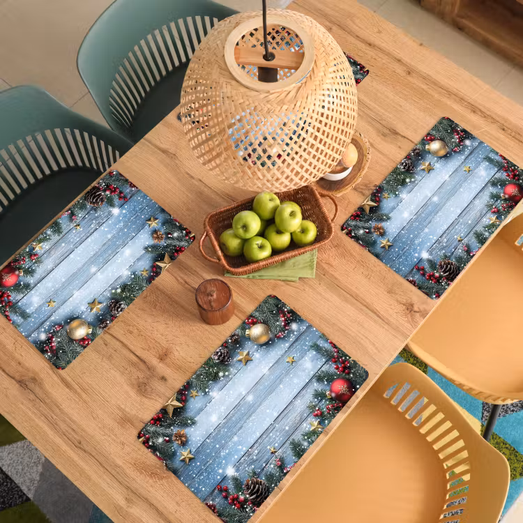 Placemat - 6 stuks - Kerstomlijsting - Sneeuw - Meerkleurig — 6