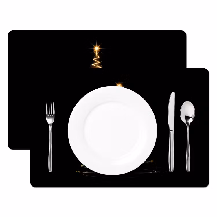 Placemat - 6 stuks - Magisch - Kerstboom - Lichtspiralen - Zwart — 2