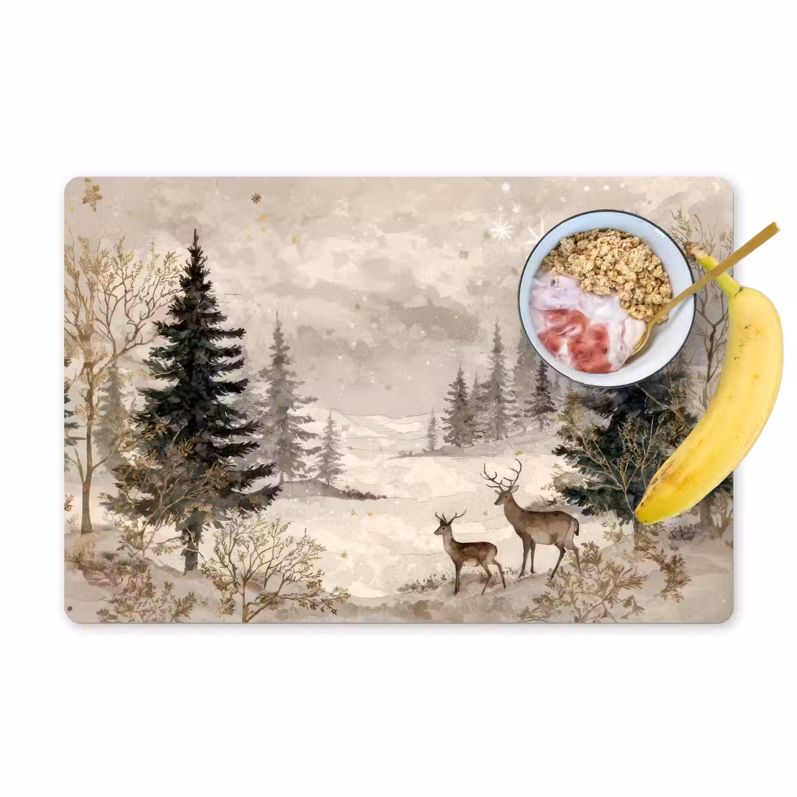 Placemat - 6 stuks - Bos - Herten - Winter - Sneeuw — 1