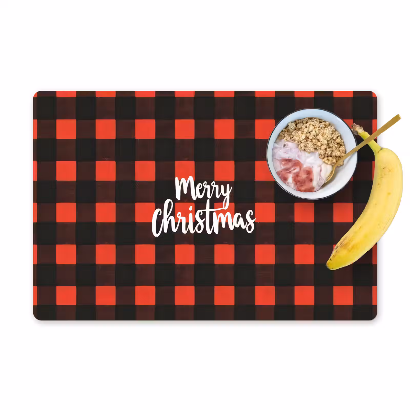 Placemat - 6 stuks - Geruit - Rood - Tekst - Christmas — 1