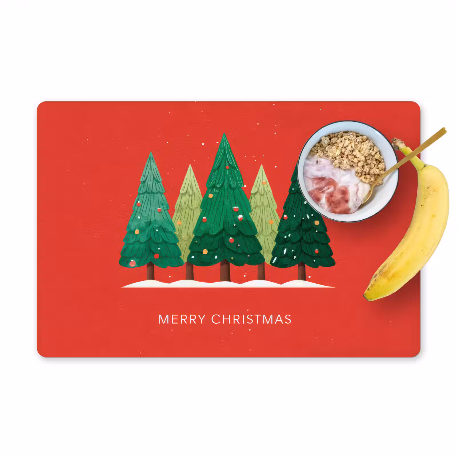 Placemat - 6 stuks - Minimalistisch - Kerstbomen - Rood - Sneeuw — 1