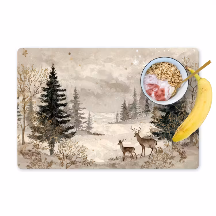 Placemat - 6 stuks - Bos - Herten - Winter - Sneeuw — 1