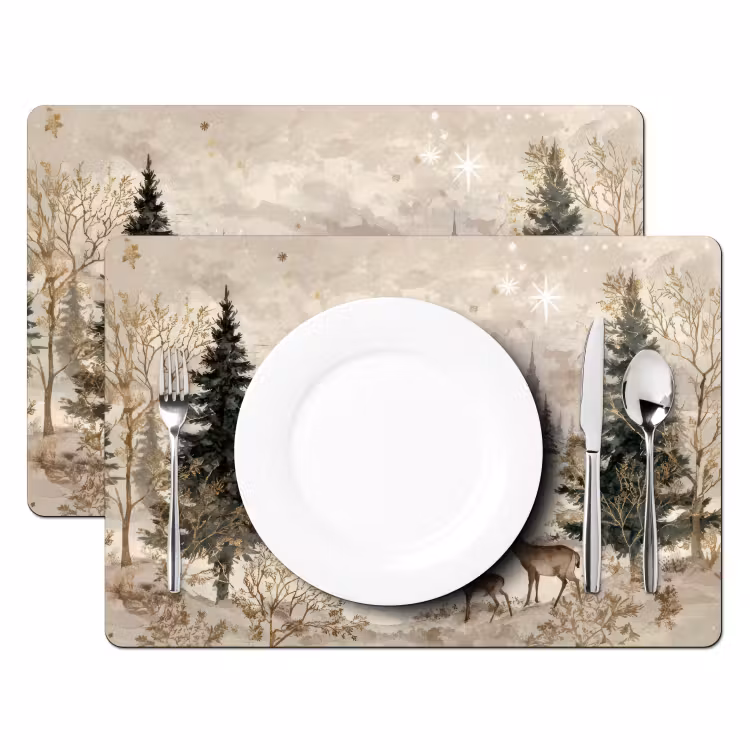 Placemat - 6 stuks - Bos - Herten - Winter - Sneeuw — 2