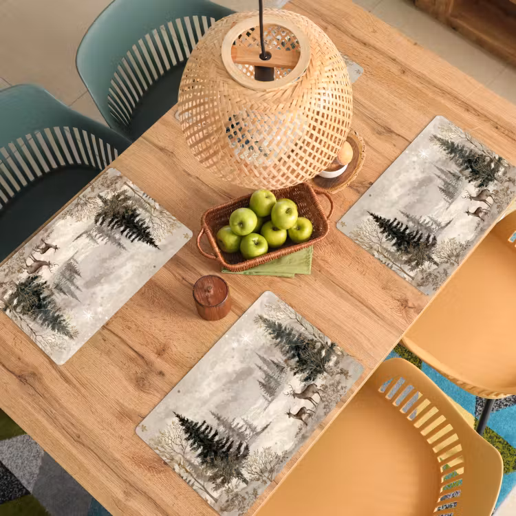 Placemat - 6 stuks - Bos - Herten - Winter - Sneeuw — 6