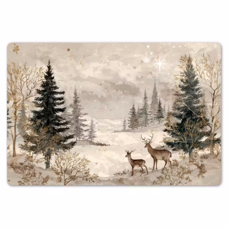 Placemat - 6 stuks - Bos - Herten - Winter - Sneeuw — 7