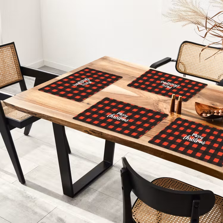Placemat - 6 stuks - Geruit - Rood - Tekst - Christmas — 5