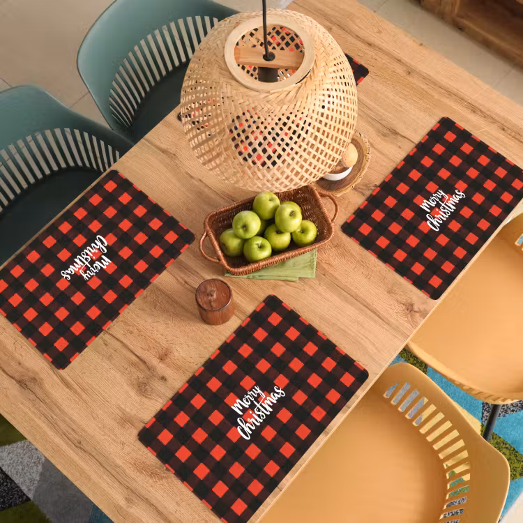 Placemat - 6 stuks - Geruit - Rood - Tekst - Christmas — 6