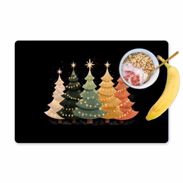 Placemat - 6 stuks - Kerstbomen - Kleurrijk - Lichtjes - Ster — 1