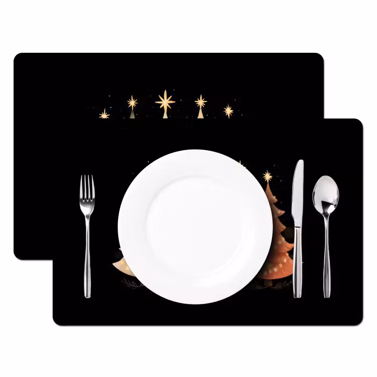Placemat - 6 stuks - Kerstbomen - Kleurrijk - Lichtjes - Ster — 2