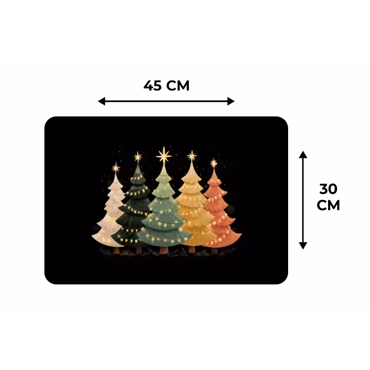 Placemat - 6 stuks - Kerstbomen - Kleurrijk - Lichtjes - Ster — 3