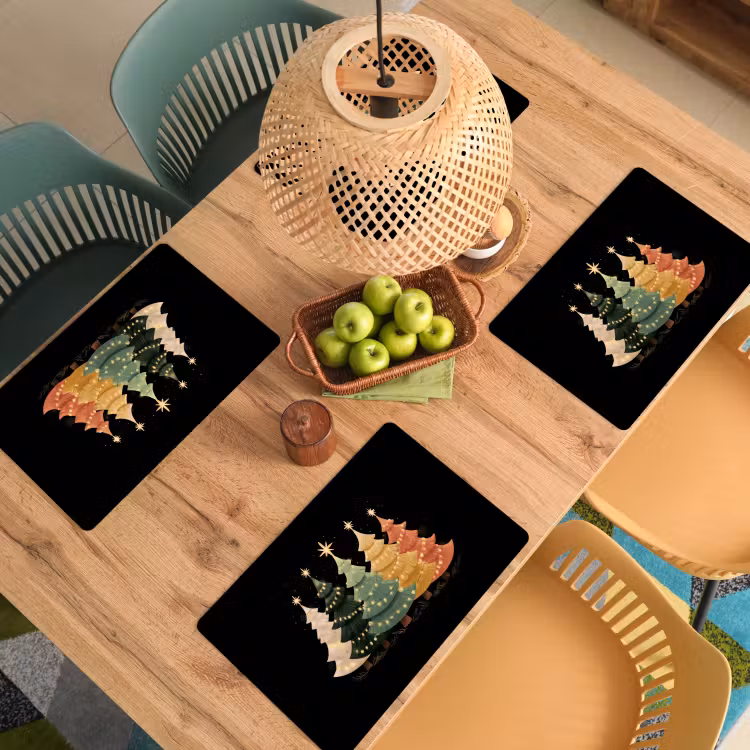 Placemat - 6 stuks - Kerstbomen - Kleurrijk - Lichtjes - Ster — 6