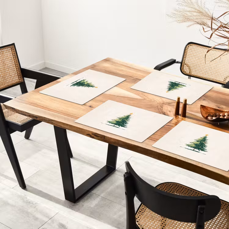 Placemat - 6 stuks - Kerstboom - Illustratie - Ster - Sneeuw — 5