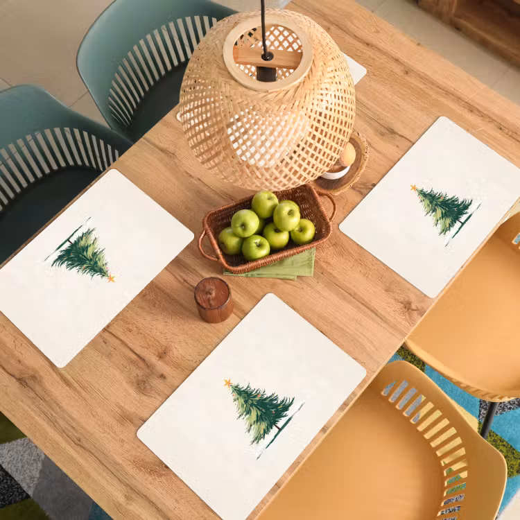 Placemat - 6 stuks - Kerstboom - Illustratie - Ster - Sneeuw — 6