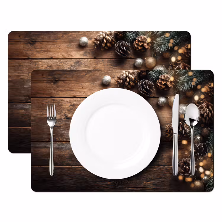 Placemat - 6 stuks - Kersthoekdecoratie - Dennenappels - Lichtjes — 2